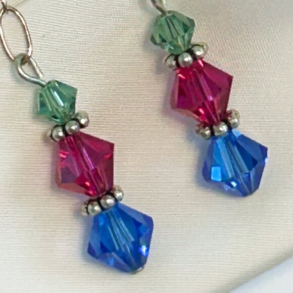 Green, Pink, and Blue Crystal Bead Earrings - Picture 2 of 2